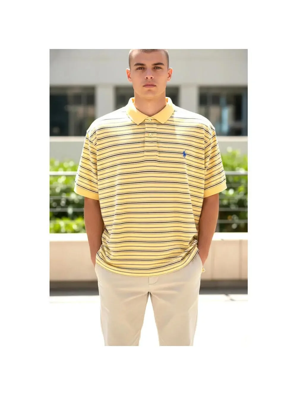Vintage Polo Ralph Lauren Polo Shirt Men's Size 2XL Short Sleeve Yellow Striped